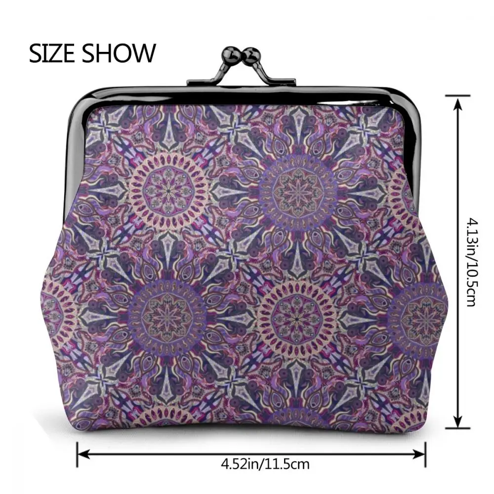 

WHEREISART Women Ornamental Magical Purple Printing Bohemia Style Leather Wallet Coin Purse Card Holders Handbag Clutch