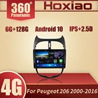 Автомагнитола на Android 10, 2DIN, мультимедийный видеоплеер для Peugeot 206, 2000-2016, с панорамным обзором на 360 градусов, sunroof CarPlay DSP