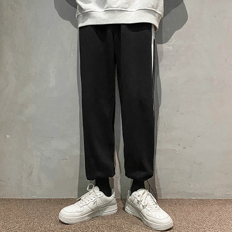 

Reflective Men Pants 2021 Spring Sweatpants for Male Casual Loose Straight Trousers Fashion Mens Clothing Drawstring Feet Pant