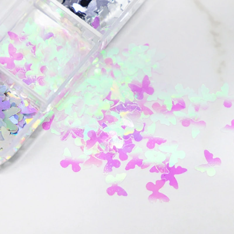 

2021 New 12 Grids Holographic Glitter Butterfly Shape Sequins Epoxy Resin Filling Flakes