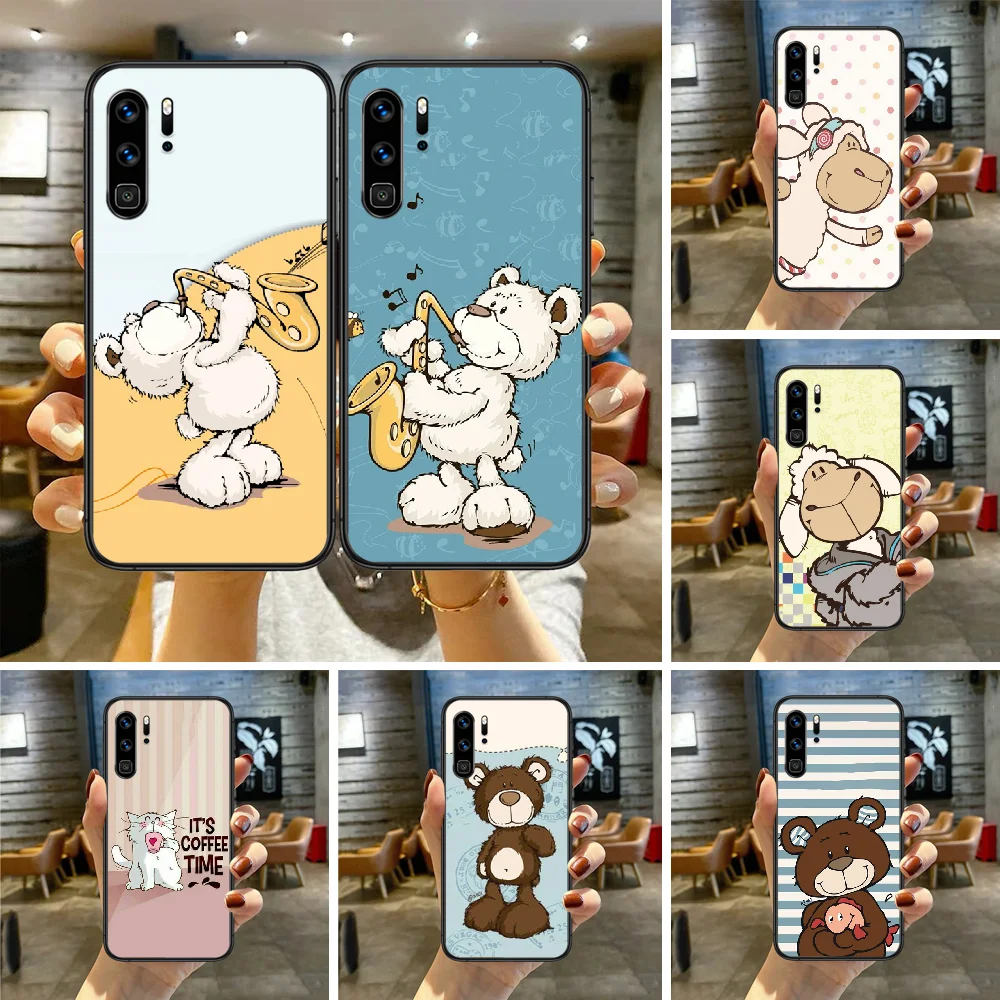 Прекрасный милый чехол для телефона Nici с овечкой и медведем для Huawei P Mate Smart 10 20 30 40 Lite Z 2019 Pro Black black 3D Prime on.