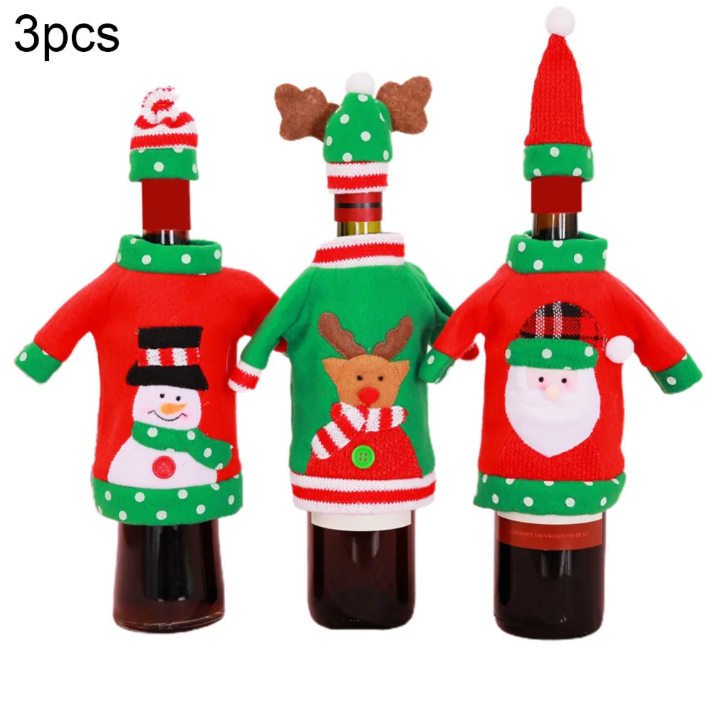 Вязаный свитер Рождественские декоративные наборы для бутылок вина в виде Санты