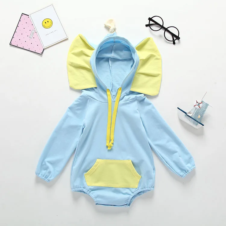 New Baby Romper Children Kids Cute Elephant Hooded Long Sleeve Jumpsuit Product Cotton Newborn Rompers |