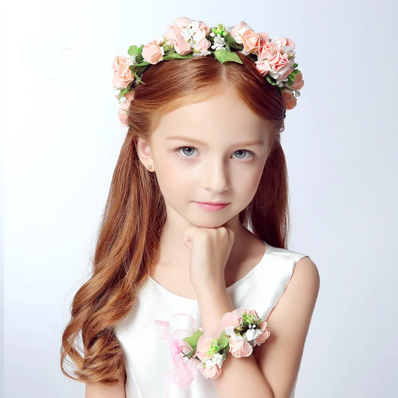 Hand and Head Flower Платье с цветочным узором для девочек платье принцессы на свадьбу, день рождения, Рождество, платья для девочек, детский костюм Новогодняя одежда для детей возрастом от 3 до 8 лет - Цвет: Hand and Head Flower