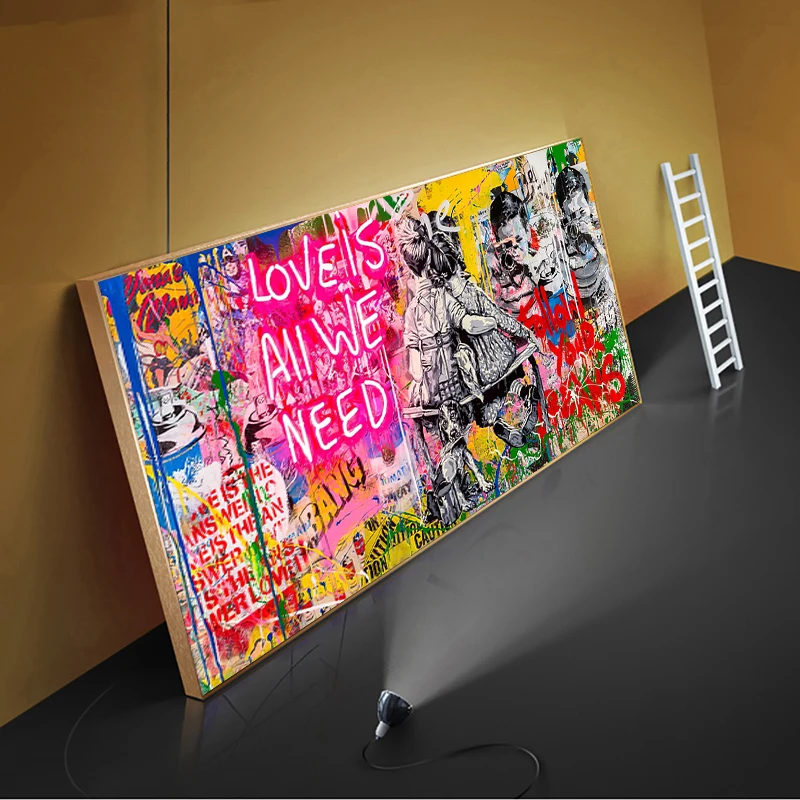 

Banksy Art Love is All We Need Canvas Paintings On the Wall Art Posters And Prints Graffiti Street Art Pictures Home Decoration
