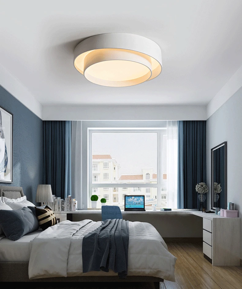 

Nordic Modern Iron Art Ceiling Lamp Black and White 18W24W36W48W Round LED Simple Lamp for Living Room Bedroom Led Lights
