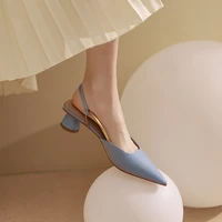 2021 flock ankle straps slingbacks sandals casual square high heels women shoes black nude wedding sexy pointed toe woman pumps