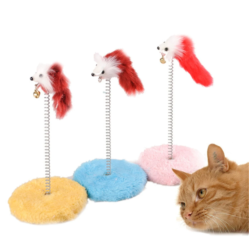 

Cat Interactive Feather Toy Funny Plush Spring Mouse With Small Bell Pet Cat Scratching Board Kitten Catch Mouse Ball Toys