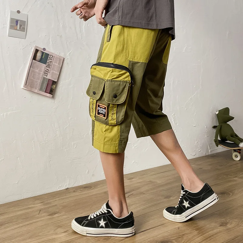 

Шорты-карго мужские тактические, армейские штаны, много карманов, повседневные до колен, свободные уличные военные, цвета хаки, лето
