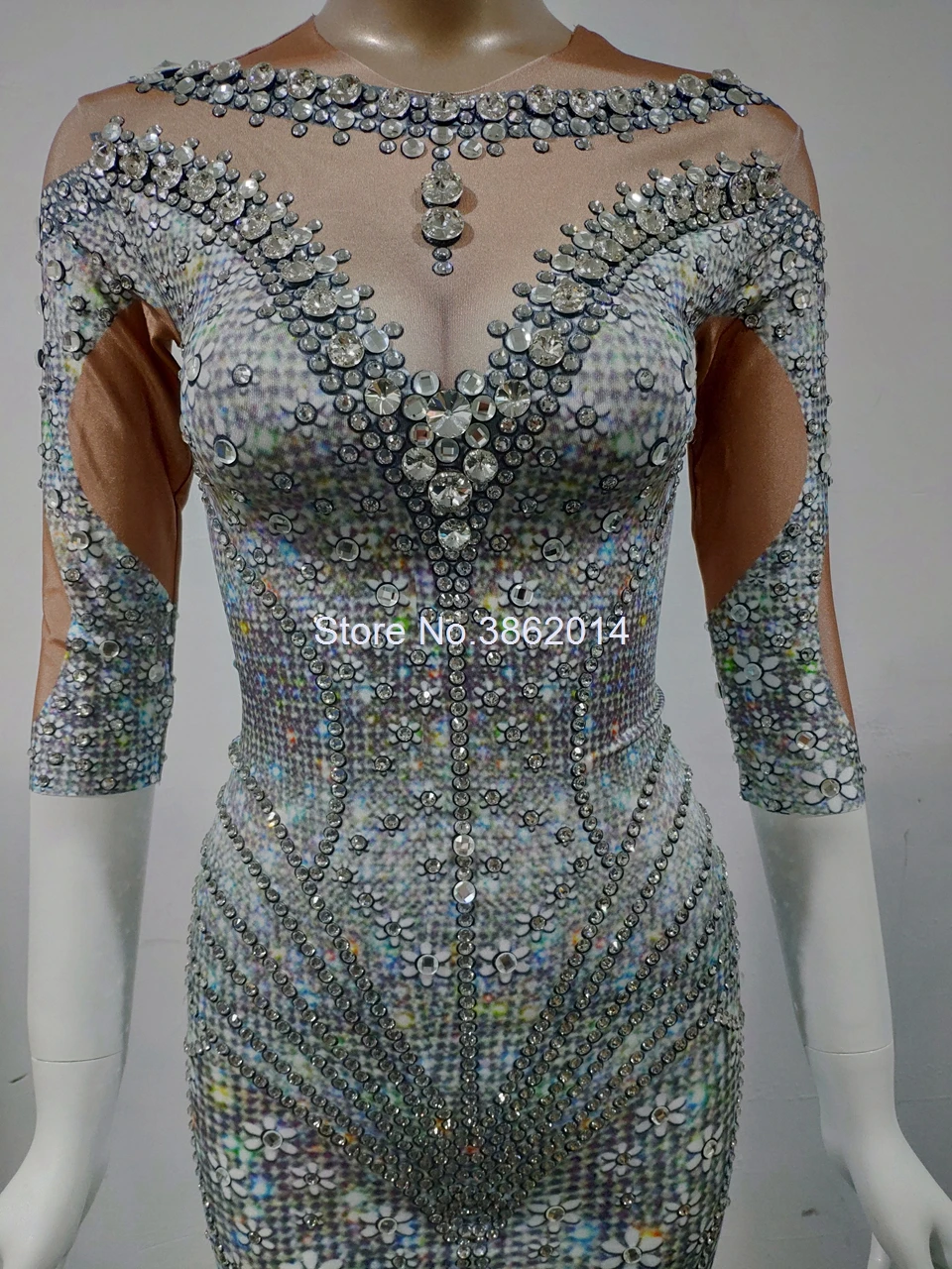 Блестящее длинное платье стразы с 3D принтом эластичное женское из спандекса для