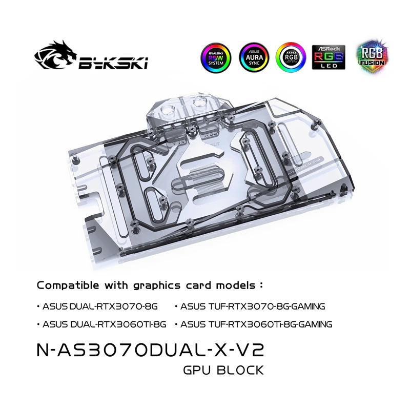 

Bykski Water Cooling Block Use for ASUS GeForce DUAL/TUF RTX 3070/3060Ti 8G GAMING GPU Card/Full Cover Copper Radiator/RGB Light