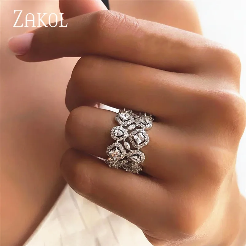 ZAKOL Роскошный белый золотой цвет геометрические формы кубического циркония