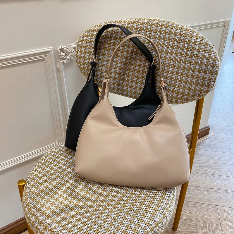 

Женская сумка на одно плечо из мягкой искусственной кожи, простая однотонная дамская сумочка на подмышек в стиле ретро, Хобо, кошелек с ручк...