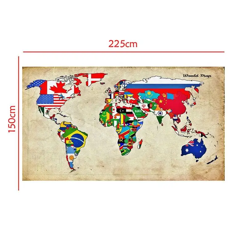 150x225 см Нетканая карта мира сделай сам с национальными флагами складная без