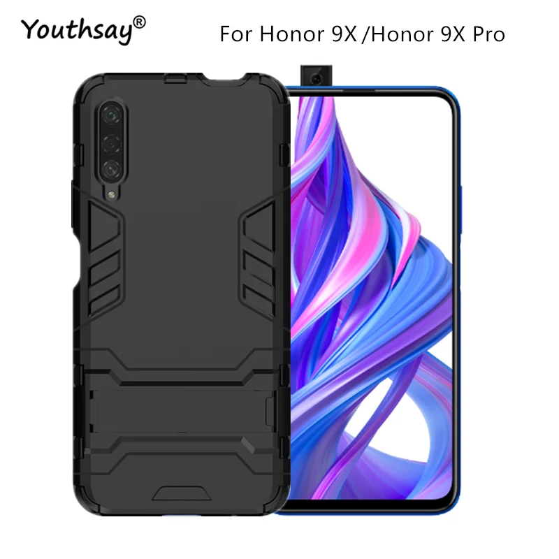 Чехол для Huawei Honor 9X Pro ЖЕСТКИЙ ДЕЛОВОЙ роскошный чехол с подставкой в виде робота