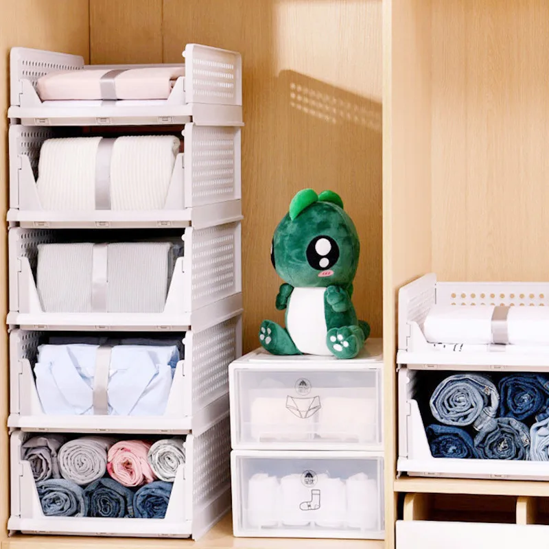 

Layered Wardrobe partition storage rack drawertype foldable cabinet stackable closetorganizer interspace shelf clothes organizer