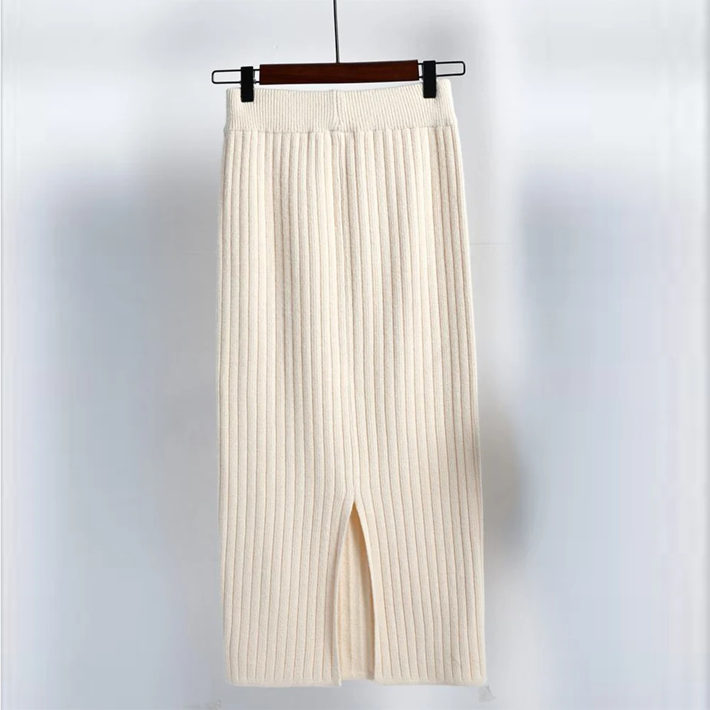 Эластичные женские юбки осенне-зимняя теплая вязаная юбка с высокой талией