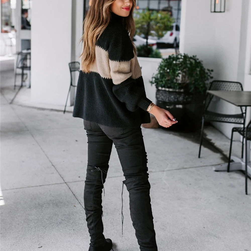 New Arrival Women Knitted Striped Sweaters Warm Turtleneck Full Sleeve Pullover Fall Winter Fashion Knitting Jumpers | Женская одежда