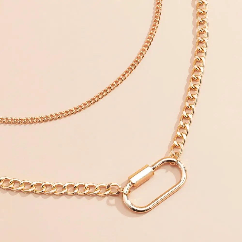 

Punk Thick Chain Necklace for Women Gold Color Double Layer Minimalist Oval Screw Pendant Necklaces Hip Hop Choker 2021 Jewelry