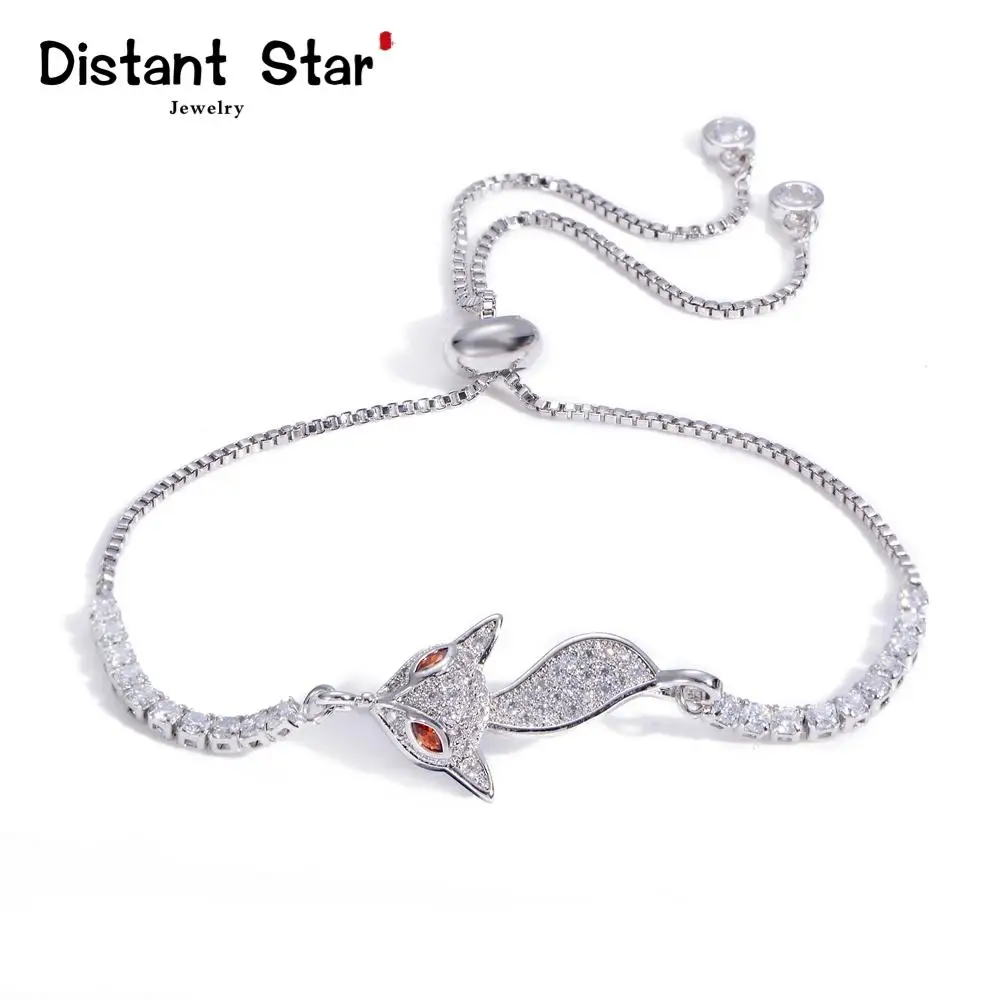 Браслет симпатичный медный браслет с лисой и кристаллами циркония женский