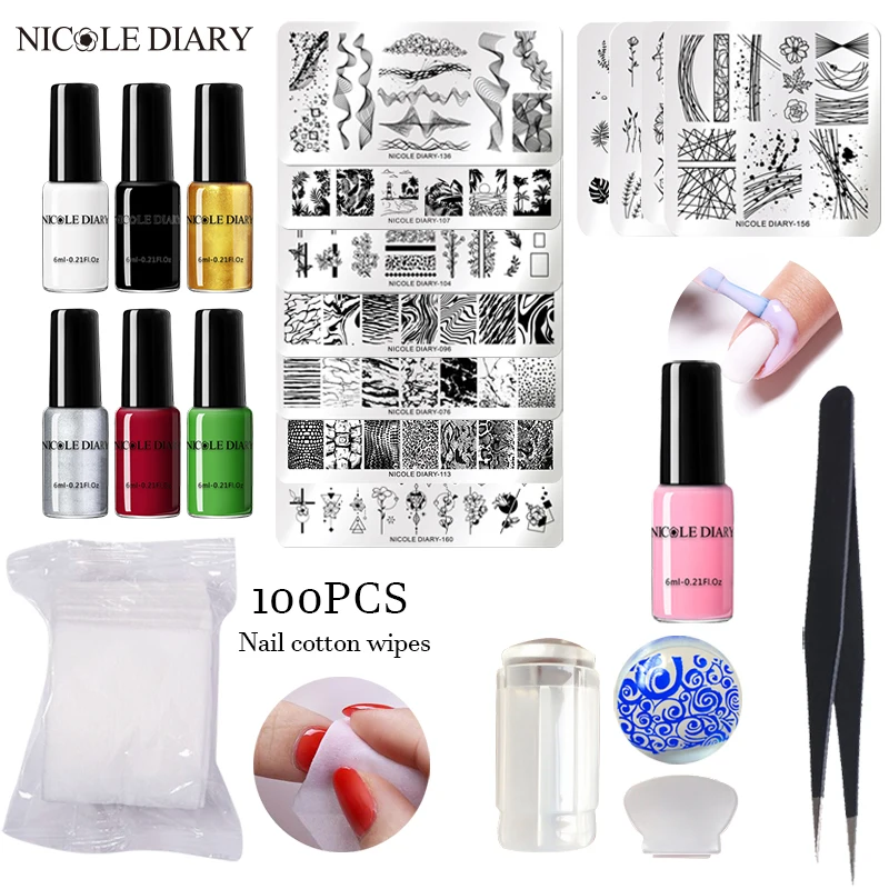 Набор штампов NICOLE DIARY для ногтей пластины стемпинга жидкая лента снятия лака и