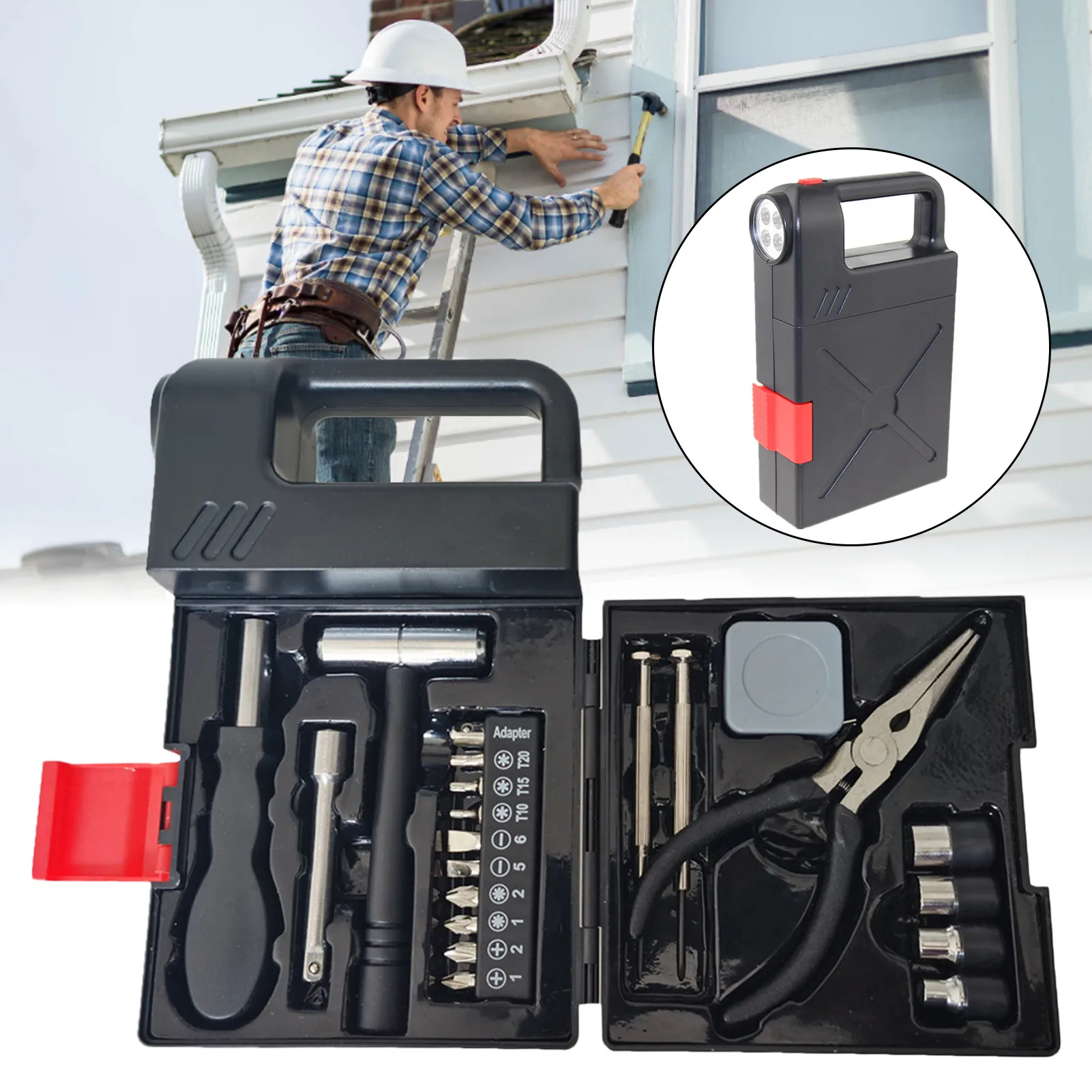 

Flashlight Tool Set Portable Electric Torch Combo Kit compact and easy to carry steel plastic green environmental safe stable