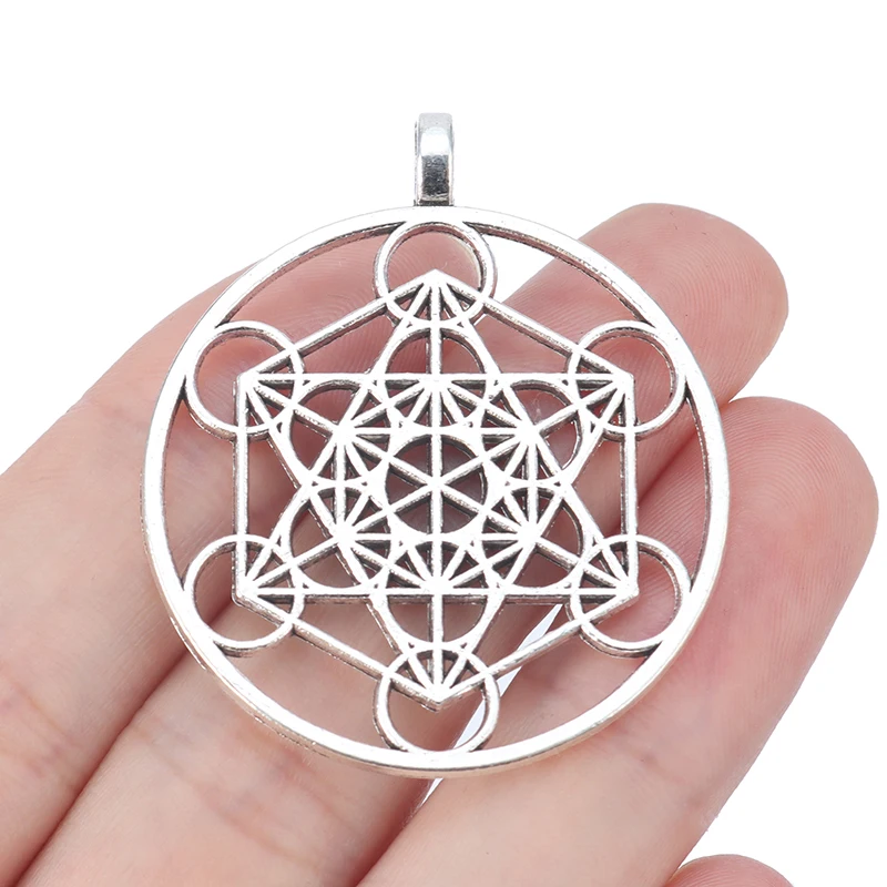 

20 x Antique Gold/Silver Color Archangel Metatron Cubes Circle Charms Pendants for Necklace Jewelry Making 40mm