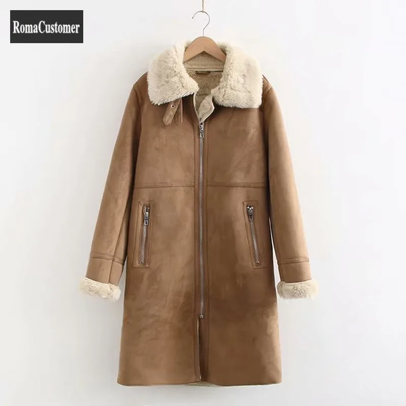 

Winter New Womens Casual Turn-Down Collar Zippers Pockets Parka Elegant Spliced Overcoat Female Thicken Korean Solid Long Coat