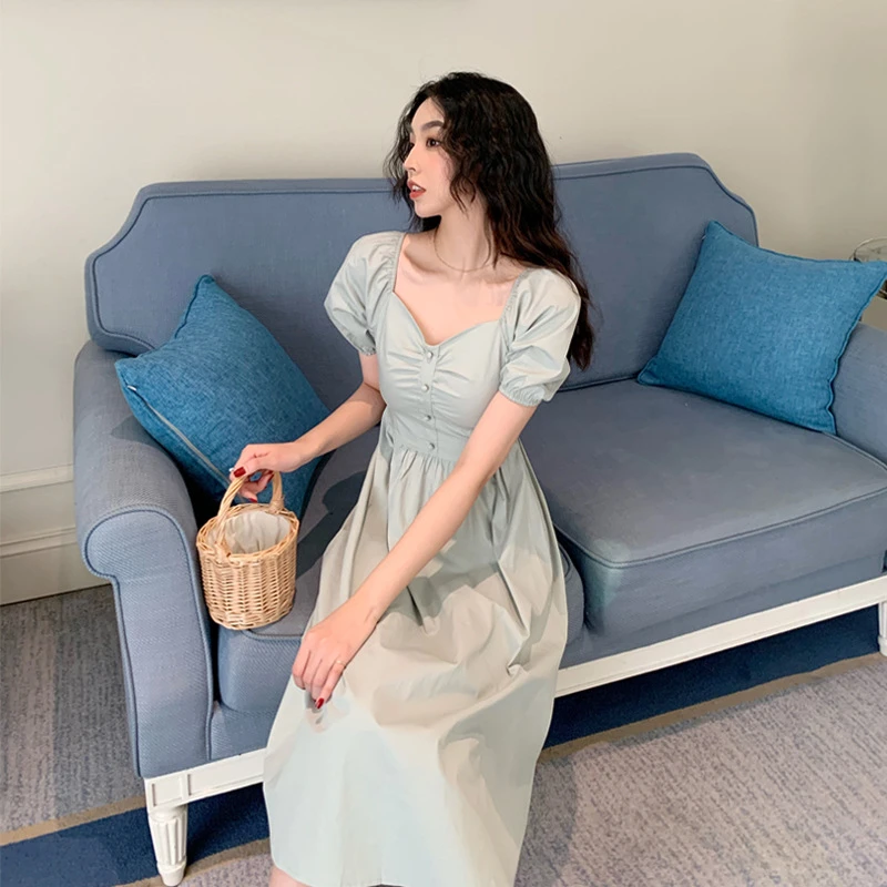 

Женский летний элегантный сарафан, Повседневное платье с V-образным вырезом, однотонное Хлопковое платье макси с короткими рукавами-фонари...