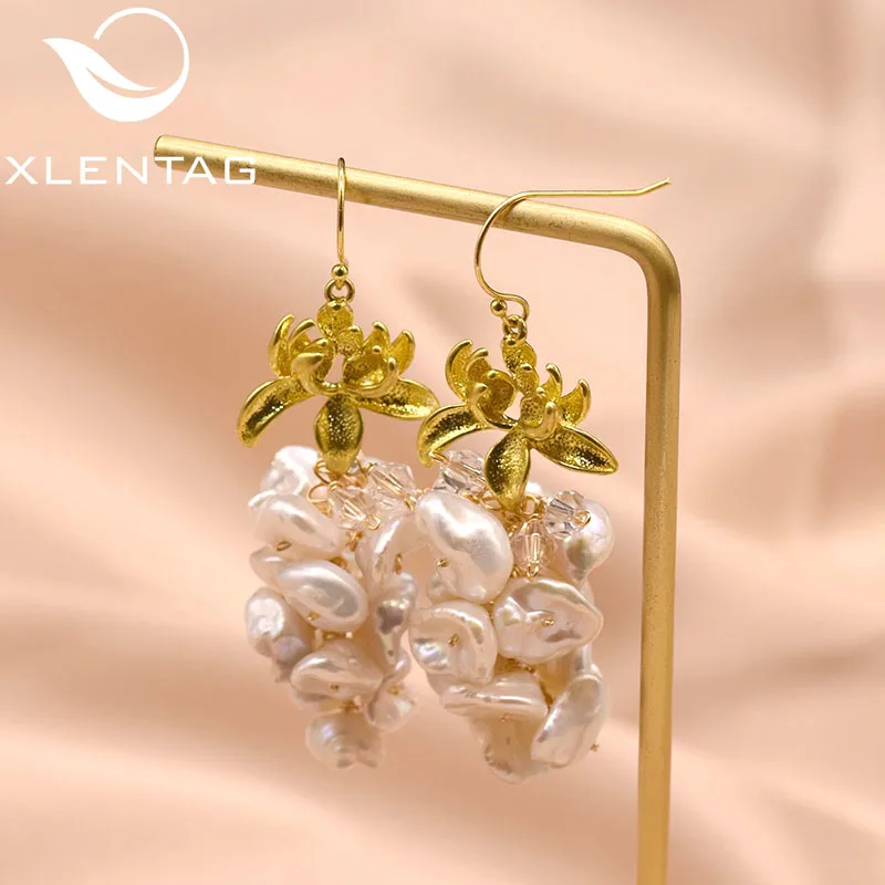 XlentAg натуральный пресноводный барочный жемчуг висячие серьги цветок крюк