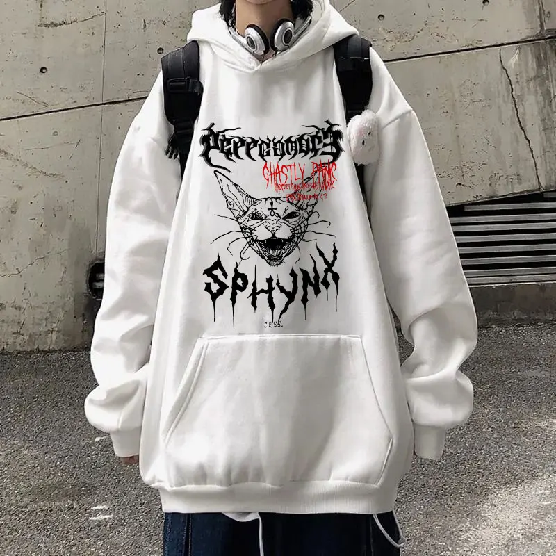 

Women's Spring Jacket Hoody Harajuku Hoodie Gothic Animal Printed Cat Punk Streetwear Hooded Sweatshirts Male Y2K Grunge Clothes