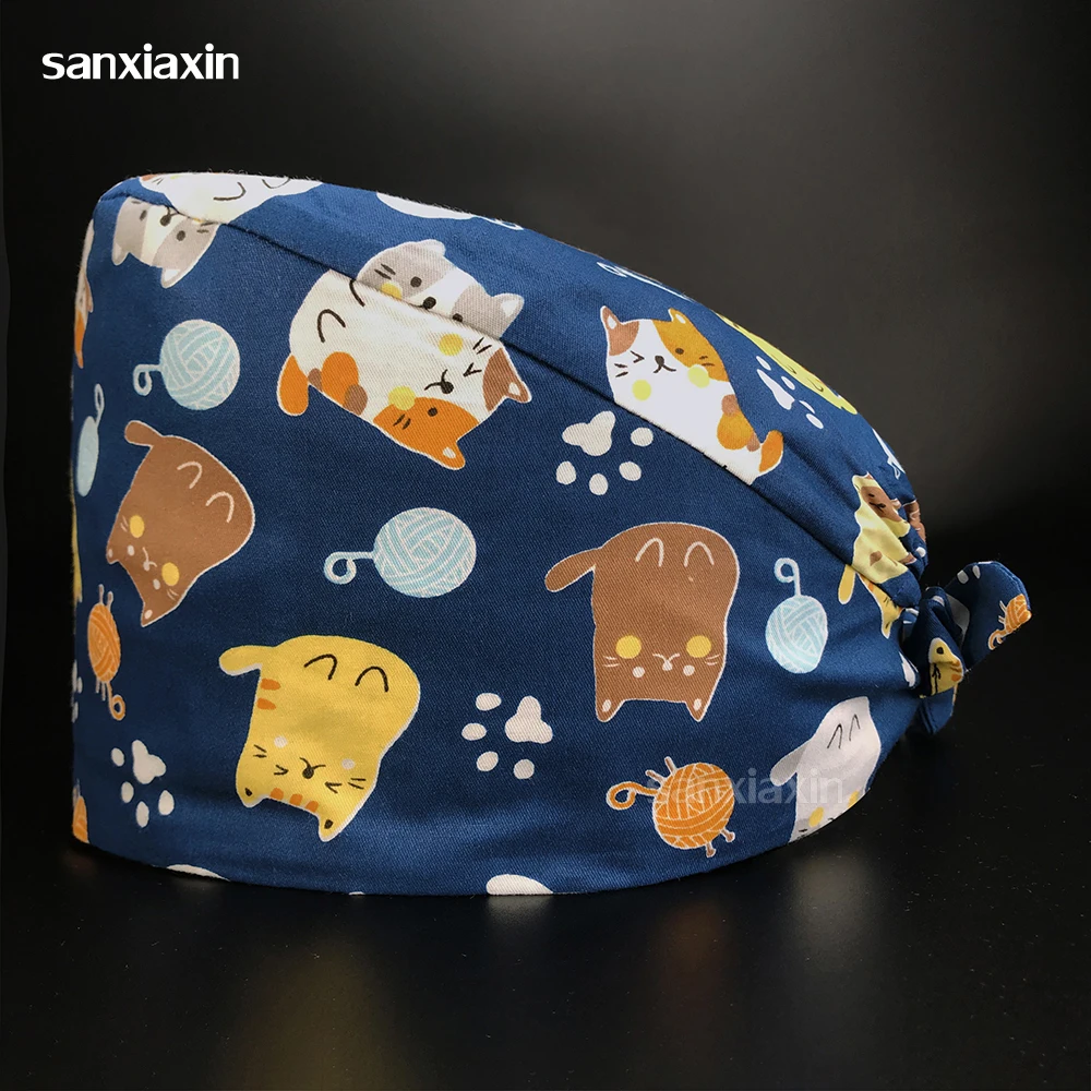 

Хлопковая шапочка с принтом для клиники, лаборатории, работы, для домашних животных, салонов красоты, стоматологов, клиник, шапочка для опер...