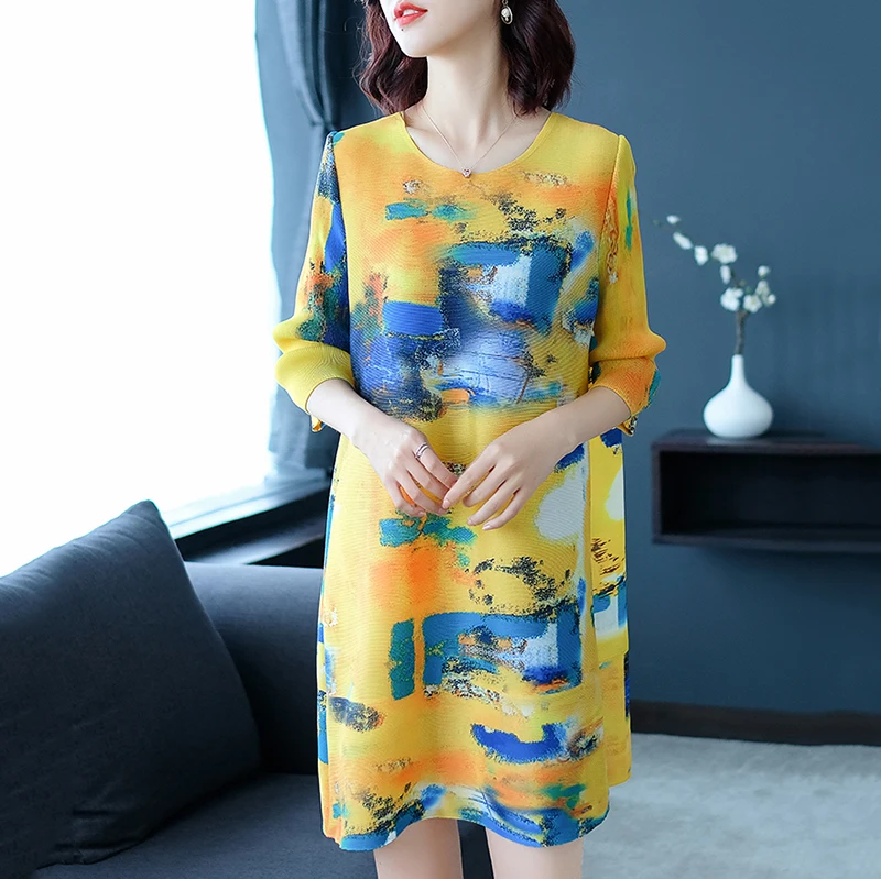 Модное весенне-летнее Новое плиссированное платье с цветочным принтом для