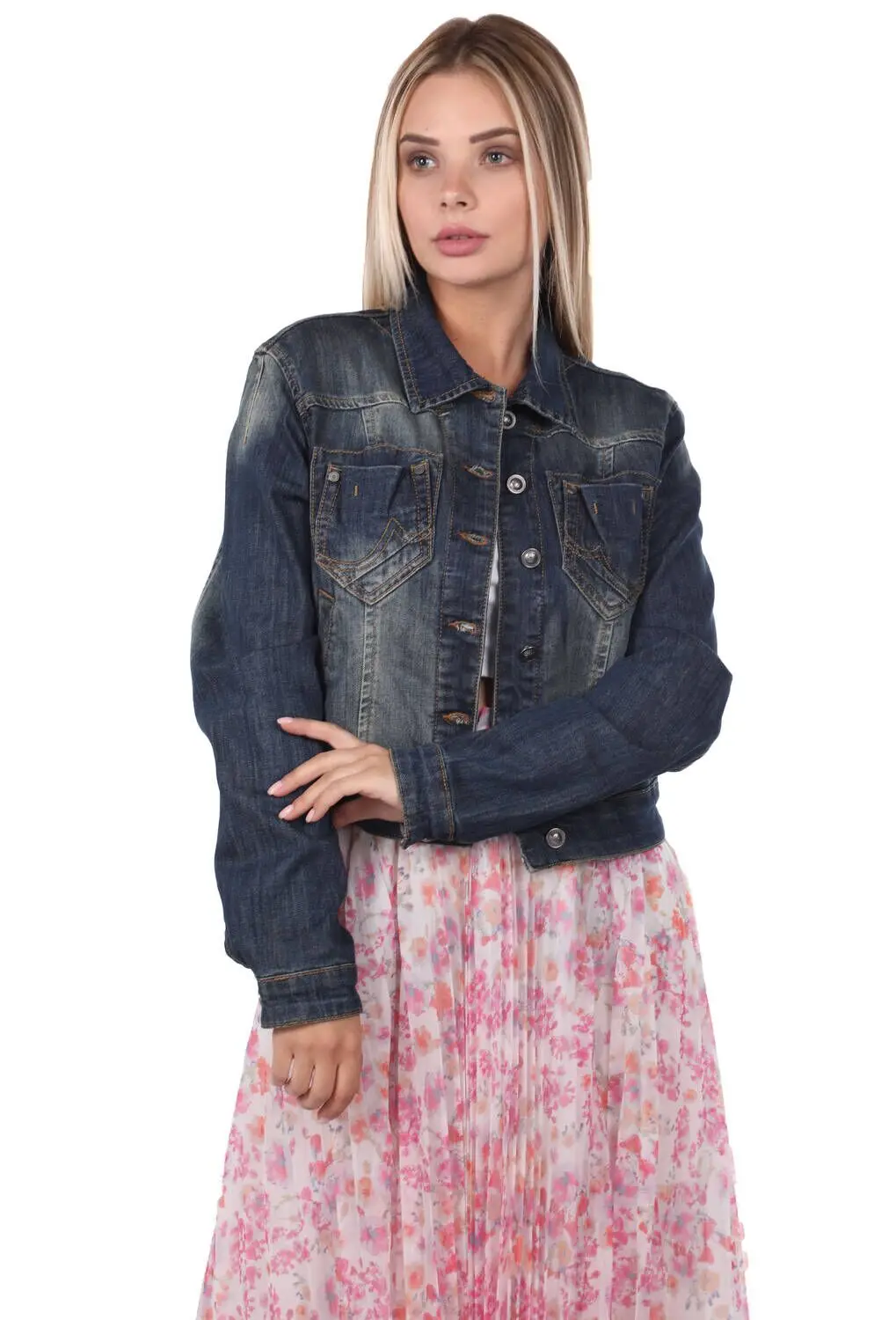

Blue White Women Jean Jacket
