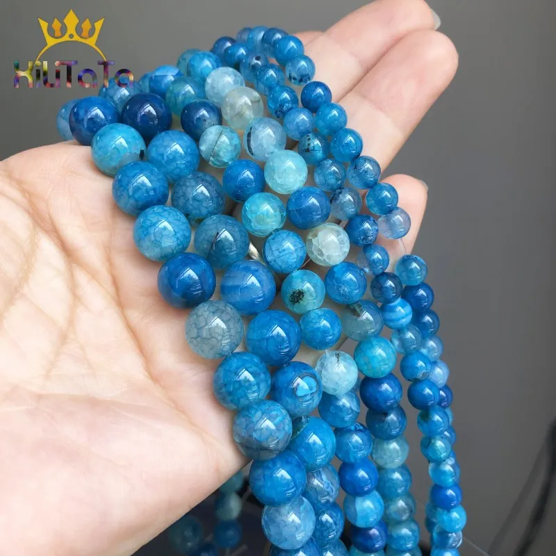 Бусины Из Натурального синего огненного Агаты вены дракона круглые бусины