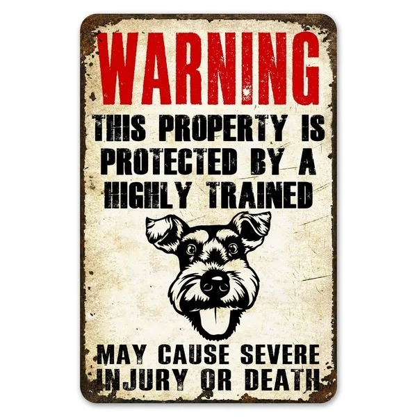 

Warning This Property Is Protect By Miniature Schnauzer Dog Tin Sign Vintage Farm Decor Art Pet Lover Tin Metal Sign