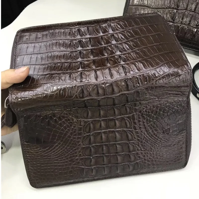 Two Zippers Closure Authentic Crocodile Skin Men's Wristlets Bag Card Purse Genuine Alligator Leather Male Large Phone Clutch |