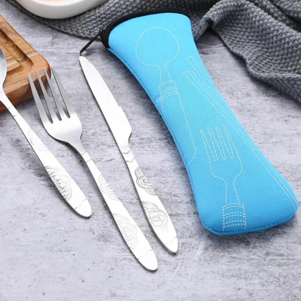 

4 Piece Steel Cutlery Set Knives Fork Spoon Family Travel Camping Cutlery Portable Western Food Tools With Storage Bag