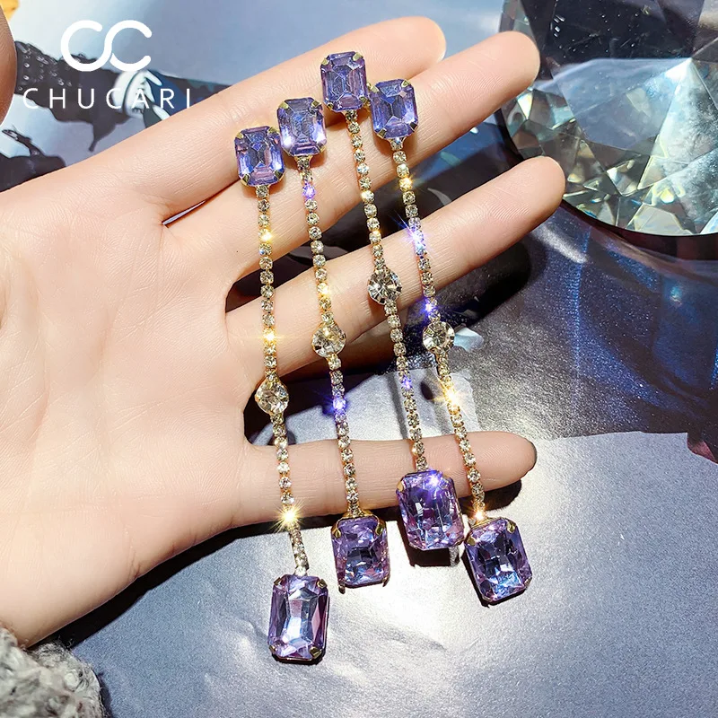 Новые Модные фиолетовые большие висячие серьги CHUCARI с кристаллами S925 роскошные