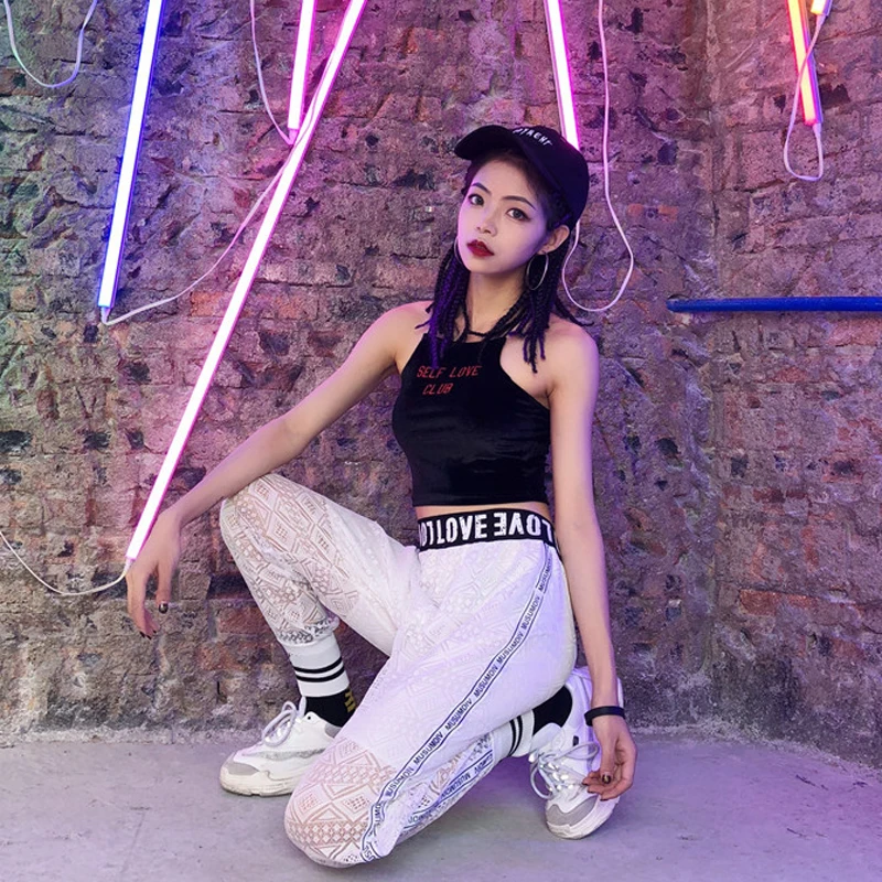 Брюки женские свободные с вырезами уличная одежда в стиле хип хоп кружевные