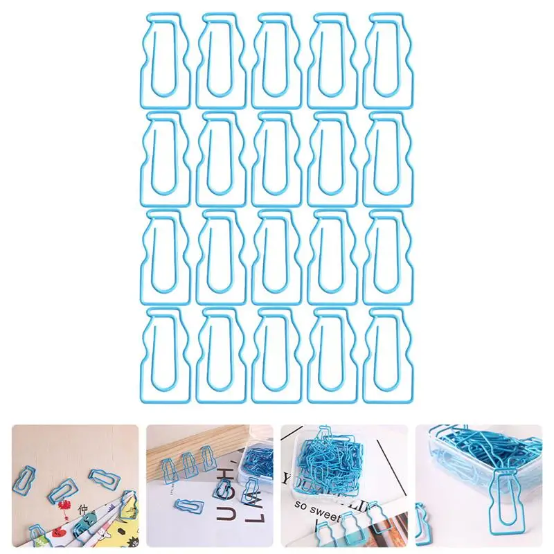 

20Pcs Little Baby Bottle-shaped Paper Clips Household Paper Clips (Blue)