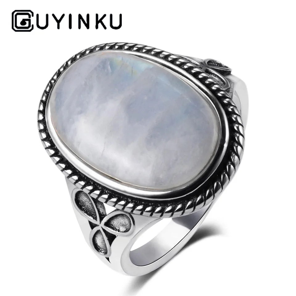 Moonstone Овальный большой натуральный Lapis различные драгоценные камни кольца 925 пробы серебряные ювелирные изделия для женщин подарок обручальные кольца - Цвет камня: Moonstone