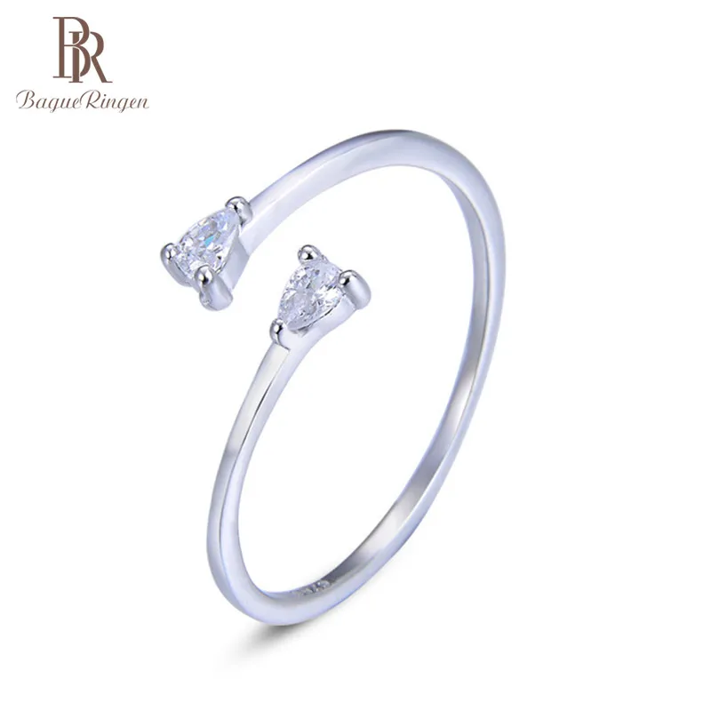 Bague Ringen, новинка, 3 цвета, Женское кольцо на палец, хвост, кольцо, S925 Стерлинговое Серебро, ювелирное изделие, Кристальное сердце, креативный прекрасный подарок - Цвет камня: white