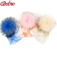 geebro newborn baby girls boys ribbed cotton multi color real fur pompom beanies hats winter soft knitted caps for girls gifts