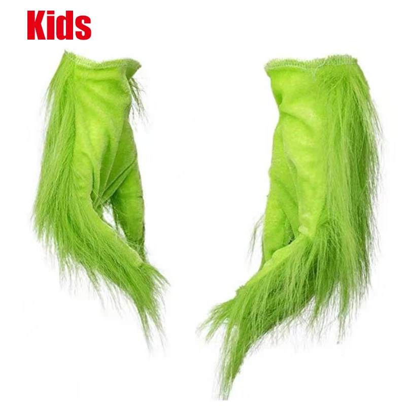 Маска Grinch, маскарадные костюмы Санта-Клауса, шлем лося, как Grinch украли, рождественские реквизиты с зелеными волосами для мужчин, детей, взрослых - Цвет: Kids Gloves