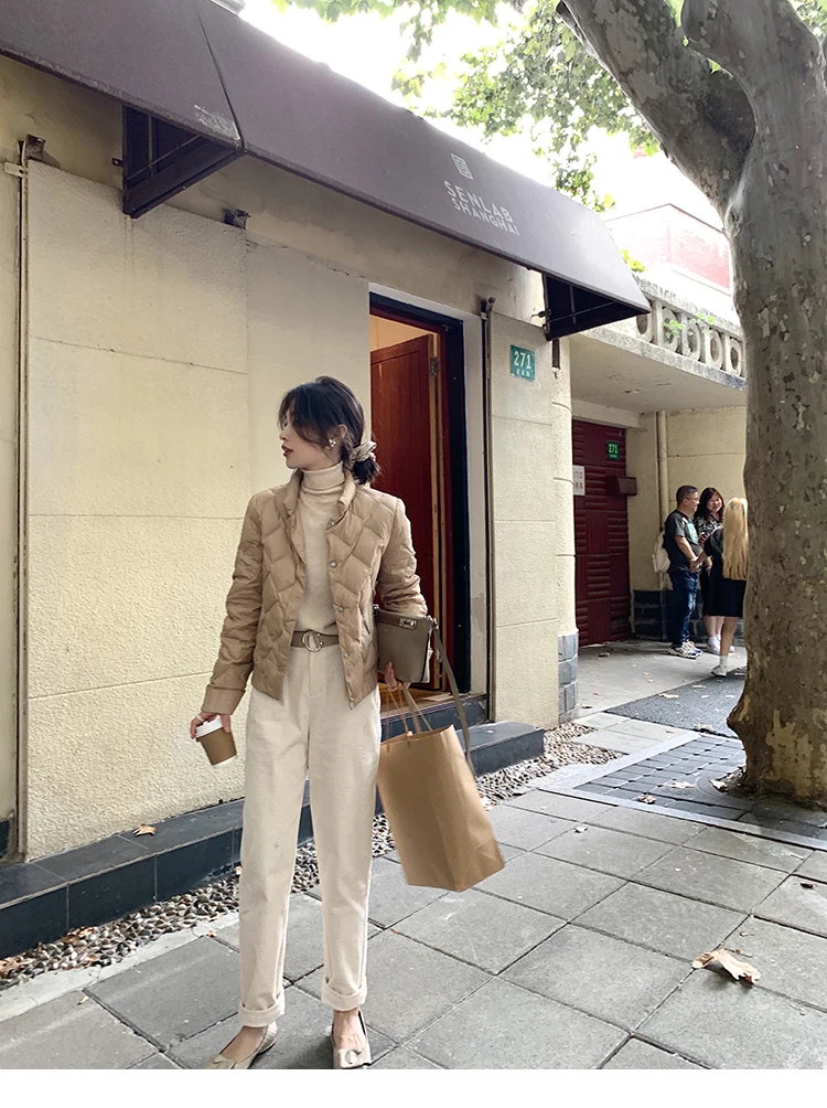 

Luck A Women Winter Down Coat Rhombus Pattern 90 White Duck High Street Down Jackets Lightweight Short Down Jacket Outwears