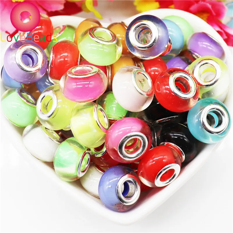 

10 Pcs Assorted Color Purple White Pink Blue Red Black Large Hole European Spacer Beads DIY Women Jewelry Fit Pandora Bracelet