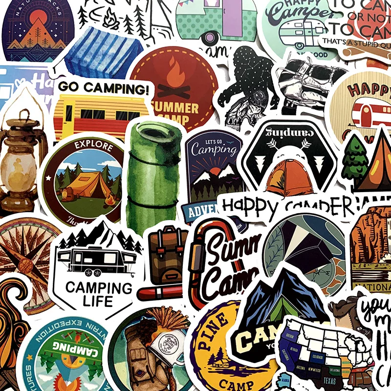 

50Pcs/Lot 2023 Outdoor camping travel cartoon Waterproof stickers For Laptop Bike Motorcycle Phone Car Case Decal Stickers