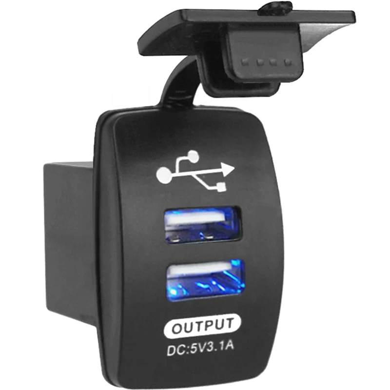 blue light 12 V-24 V Мини двойной микро порт USB разъем Автомобиль Мотоцикл гнездо для автомобильного прикуривателя 5V 3.1A автомобиля Зарядное устройство с Водонепроницаемый Панель - Название цвета: blue light