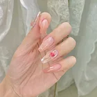 24 шт.компл. французские накладные ногти, наклейка в виде Розы, блестящие накладные ногти в стиле балерины с клеем, неправильные накладные ногти 2022